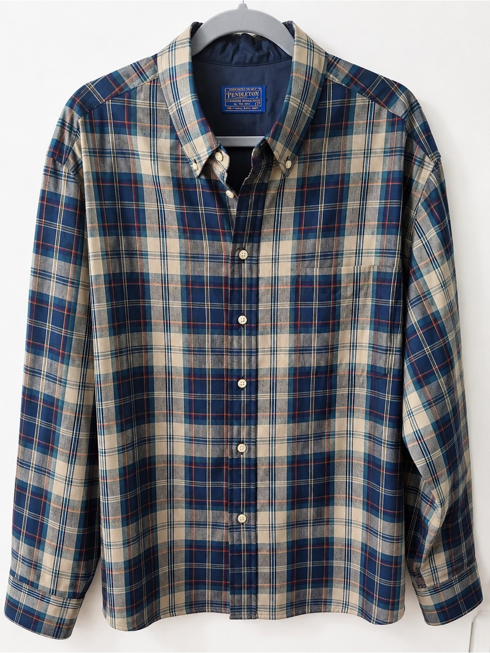 Pendleton Men’s Plaid Navy, Tan & Red Plaid Button-Down Heritage Shirt 2XL